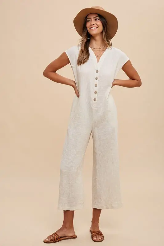 Cream Button-Down Jumpsuit online