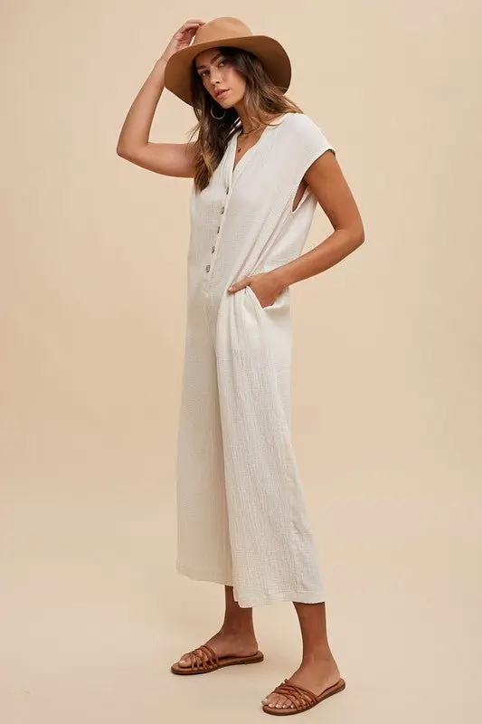 Cream Button-Down Jumpsuit online