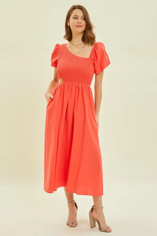 Smocked Cutout Midi Dress online