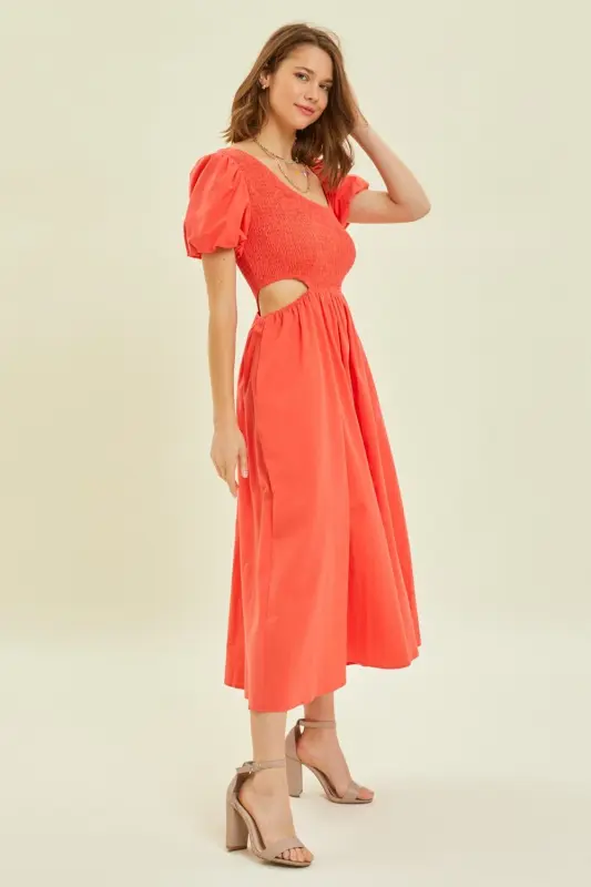 Smocked Cutout Midi Dress online